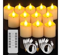 SoulBay Rechargeable Tea Lights, 12pcs Flameless Battery Tea Lights Candles Flickering with Remote Control and Timer, Electric Tealights for Home Room Party Halloween Christmas Decor
