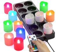 SoulBay Rechargeable Tea Lights, 12pcs RGB Colorful Battery Flameless Electric LED Rechargeable Candles with Remote Timer and Charging Station for Home Room Party Halloween Christmas Decorations
