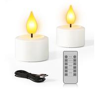 SoulBay Rechargeable Tea Lights, 2pcs Flameless Battery LED Tea Lights Candles, Electric Candles for Home Room Halloween Christmas Decorations, 4 x 5cm
