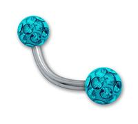 SoulCats® eyebrow piercing Piercing Banana with crystal ball Gel epoxy coating rod 1,2 mm, color: turquoise; Length: 10 mm