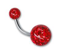 SoulCats® navel piercing Piercing Banana with crystal ball Gel epoxy coating rod 1.6, color: red; length: 10 mm