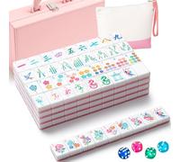 Soulchen 1.2 Inch Acrylic Pink American Mahjong Set 168 Blossom Numbered Tiles, Tiles Bag and Portable Travel Case Classic Complete Mahjong Set for Adult Collection Gift