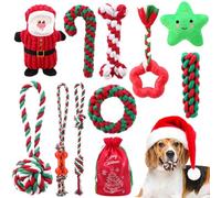 Soulchen 10 Pcs Christmas Dog Rope Toys Holiday Puppy Interactive Chewing Toys with Santa Plush, Pets Teething Gifts with Red Gift Bag for Small Medium Dogs Teeth Cleaning and Interacting Play Games
