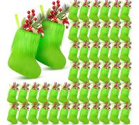 Soulchen 100 Pcs Mini Christmas Stockings 7 Inch | Green Hanging Faux Fur Christmas Stocking Small Fireplace Hanging Decor Socks Treat Bag Candy Pouch for Tree Decorations Gift