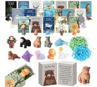 Soulchen 100 Sets Inspirational Gifts Bulk for Coworkers Positive Emotional Gift Breathing Box Mini Resin Animal Figurines with Pun Box for Friends Staff Christmas Employee Appreciation Favors (Cute)