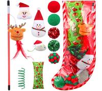 Soulchen 11pcs Christmas Cat Toys Stocking Gift Holiday Catnip Interactive Cats Toy Gift Set with Cat Teasers, Santa, Snowman, Plush Balls, Crinkle Mice, Variety Pack for Cats Pet Stocking Present