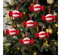 Soulchen 12 Pcs 4 Inch Crocheted Christmas Candy Ornaments Hand Knitted Red White Striped Candy Hanging Decorations Vintage Farmhouse Xmas Tree Baubles for Rustic Holiday Fireplace Garland Decor