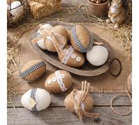 Soulchen 12 Pcs Burlap Easter Eggs Decoration Black and White Buffalo Plaid Eggs Crafts Foam Decorative Easter Decor Rustic Bowl Fillers for Table Centerpiece Spring Party Supplies Home Decor