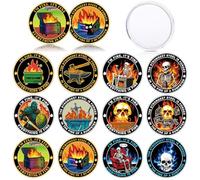 Soulchen 12 Pcs Dumpster Fire Challenge Coins Double Sided Skull Dumpster Fire Coins Funny Medallions Desk Accessories Staff Appreciation Gifts for Coworker Colleagues Employee Firefighter
