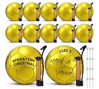 Soulchen 12 Pcs Gold Autograph Soccer Ball Official Size 2 Deflated Mini Trophy Soccer with Pumps in Bulk with Needles for Anniversary Coaching Christmas Charity Training Practice Game Gifts Awards