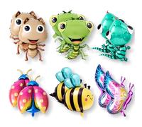 Soulchen 12 Pcs Insect Animal Foil Balloons Set Bee, Ladybug, Ant, Mantis, Butterfly Gecko Cartoon Balloons Decorations for Bug Themed Birthday Cute Party Shower Garden Spring Picnic Summer Event