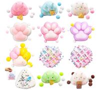 Soulchen 12 Pcs Squishy Stress Toy Kit Squeeze Fidget Toys Include 5 Hamster 4 Cat Paws 2 Waffles 1 Rice Ball Stress Relief Sensory Balls for Adults Relieve Anxiety Birthday Party Favors