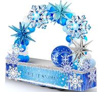 Soulchen 140 pcs Winter Parade Float Decoration Kit Wonderland theme Balloon Garland Arch Kit with Fringe Curtains Tinsel Garland snowflake pvc decor for Trailer Winter Indoor Outdoor Party Decoration