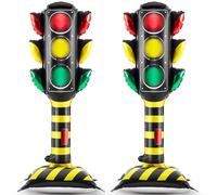 Soulchen 2 Pack 3.5 ft Giant Self Standing Traffic Light Signal Foil Balloons with Base for Race Car Themed Birthday Party Decoration Traffic Safety Supplies Decor