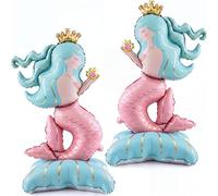 Soulchen 2 Packs 3.5 ft Gaint Self Standing Mermaid Balloons with Base Under The Sea Party Decorations for Birthday Baby Shower Mermaid Theme Party Supplies Pastel Color