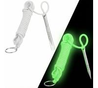 Soulchen 2 PCS 10 Ft 550lb Glow in The Dark Paracord Fishing Stringer Fish Holder with Stainless Steel Fish Spike and 1 Inch Split Ring(White,Glow in Blue)