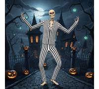 Soulchen 2 Pcs 12 ft Skeleton Costume Set Christmas Suit Outfit Giant Sized Nightmare Black White Striped Skeleton Clothes Accessories for Christmas Halloween Garden Lawn Indoor Outdoor Decor