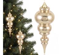 Soulchen 2 Pcs 12" Large Christmas Finial Drop Ornaments, Shiny, Champagne | Giant Shatterproof Plastic Christmas Ball, Xmas Tree Topper Hanging Decorations, for Holiday Xmas Decor