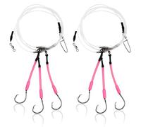 Soulchen 2 Pcs 6 ft Deep Drop Snapper Rig Set - 3 Hooks 6/0 High Carbon Steel Shark Hooks, Glow-in-the-Dark (Fluorescent Pink)