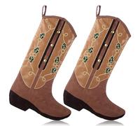 Soulchen 2 Pcs Brown Cowboy Boot Stocking Western Christmas Decor Vintage Cowboy Boot Stocking Set Cowgirl Wall Mantel Fireplace Hanging Decor for Christmas Xmas Stuffers