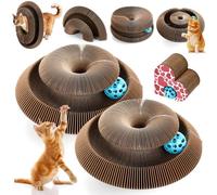 Soulchen 2 Pcs Heart-Shaped Magic Organ Cat Scratching Board, Combinable Cat Toy, Interactive Cardboard Kitty Scratcher with Bell Ball, Durable Foldable Accordion Scratch Pad, Exercise for Indoor