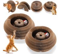 Soulchen 2 Pcs Magic Organ Cat Scratching Board, Combinable Cat Toy for Adult Pets, Interactive Cardboard Kitty Scratcher with Bell Ball, Durable Foldable Accordion Scratch Pad, Exercise for Indoor
