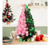 Soulchen 22 Inch Witch Theme Tabletop Christmas Tree Wizard Artificial Mini Xmas Pine Tree Centerpiece with Pink and Green Ball and Bow Witch Hat for Princess Movie Christmas Home Decoration