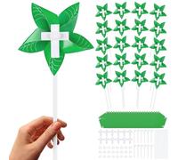 Soulchen 24 Pack Holy Week Palm Leaf Pinwheels 14'' Easter Palm Sunday Wind Spinners with Cross Windmill Crafts Easter Festival Outdoor Decoration for Holy W hristian Religious Church Activities