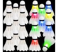 Soulchen 24 Pcs Badminton Birdies and Glow in the Dark LED Shuttlecocks Set for Badminton Indoor Outdoor Training Exercise Gym Sports Activities (Goose Feather,Multicolor)