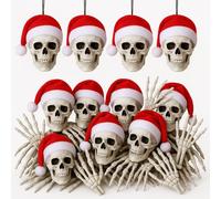 Soulchen 24 Pcs Christmas Skull Tree Ornament Gothic Xmas Hanging Skeleton Decor Plastic Halloween Skulls Head Small Skeleton Hand Decoration Spooky Christmas Hanging Ornament for Party Supply