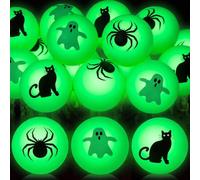 Soulchen 24 Pcs Halloween Table Tennis Plastic Glow in the Dark 1.57" Scary Horror Props, Ghost Cat Spider Table Tennis Balls Bulk for Halloween Party Favor Goodie Bag Fillers Gift, 3 Styles