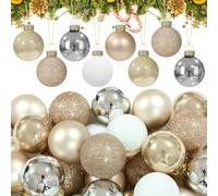 Soulchen 25 Pcs Elegant Mini Glass Christmas Ornaments Balls 1.57 Inch Xmas Tree Balls Decoration Tiny Glitter Pendant for Holiday Party Supplies Festival Home Decor(Beige, White, Silver)