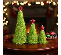 Soulchen 3 Pcs Lime Green Furry Christmas Tree Tabletop Mini Green Christmas Tree Centerpiece Artificial Yarn Elf Decorations for Home Ornaments Xmas Party Supplies Holiday Table