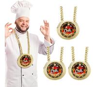 Soulchen 3 Pieces Chili Cook Off Jumbo Turnover Chain Medal 6 Inch Big Gold Champ Cooking Medal Necklace Award 1st 2nd 3rd Chili Cooking Prize for Women Men Family Cook Off Decoration Prize Gift