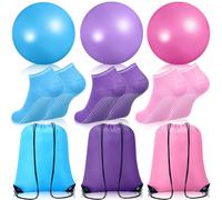 Soulchen 3 Sets Pilates Ball and Socks for Women 9 Inch Yoga Therapy Core Ball Non Slip Socks Gym Back Bags Exercise Equipment for Yoga Stability Training Stretching Physical Posture Training