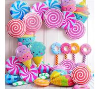 Soulchen 30 Pcs Candy Party Decorations, Large Candy Balloons Set - 8 Inflatable Lollipop, 8 Cane Balloon, 4 Ice Cream, 10 Foil Candies Balloons for Christmas Sweets Birthday Party