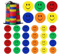 Soulchen 30pcs Foam Ice Hockey Pucks Diameter 3" Thickness 1" Happy Emotion Knee Indoor Ice Hockey Pucks with Mesh Bag for Practicing and Classic Training Birthday Gift Decoration