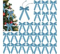 Soulchen 36 Pcs Large Christmas Bows with Twist Ties 13 inch Twist Tie Bows for Christmas Tree Wreath Railings Glitter Satin Mesh Bows for Indoor Outdoor Holiday Decorations(Light Blue)
