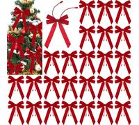 Soulchen 36 Pcs Large Christmas Bows with Twist Ties 13 inch Twist Tie Bows for Christmas Tree Wreath Railings Glitter Satin Mesh Bows for Indoor Outdoor Holiday Decorations(Red)