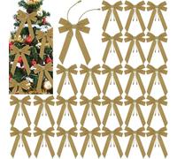 Soulchen 36 Pcs Large Christmas Bows with Twist Ties 13 inch Twist Tie Bows for Christmas Tree Wreath Railings Glitter Satin Mesh Bows for Indoor Outdoor Holiday Decorations(Khaki)