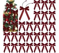 Soulchen 36 Pcs Large Christmas Bows with Twist Ties 13 inch Twist Tie Bows for Christmas Tree Wreath Railings Glitter Satin Mesh Bows for Indoor Outdoor Holiday Decorations (Burgundy)