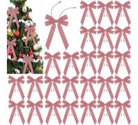 Soulchen 36 Pcs Large Christmas Bows with Twist Ties 13 inch Twist Tie Bows for Christmas Tree Wreath Railings Glitter Satin Mesh Bows for Indoor Outdoor Holiday Decorations(Pink)