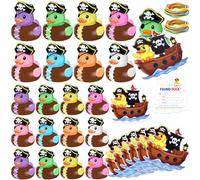 Soulchen 36 Pcs Pirate Duck Tag Cruise Kit Includes 12 Mini Pirate Glitter Rubber Ducks Bulk 12 Duck Tags 12 Elastic Rubber Bands for Cruising Carnival Supplies Game Rewards Birthday Party Favor