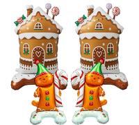 Soulchen 4 Pack Giant Self Standing Christmas Gingerbread Foil Balloon 4 ft Gingerbread House and 2 ft Candy Man Balloon for Christmas Winter Birthday Parties Decoration