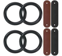 Soulchen 4 Pairs Stirrup Peacock Safety Rubber Rings & Leather Tabs Replacement Set Durable Replacement Rings for Peacock Stirrups Ideal for Equestrian Riding