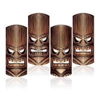 Soulchen 4 Pcs 11.8 Inch Wooden Tiki Masks Tiki Totem Hanging Decorations Hand Carved Island Tropical Polynesian Party Wood Wall Decor for Hawaiian Luau Bar Outdoor Patio
