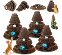 Soulchen 4 Pcs Christmas Tree Magic Organ Cat Scratching Board, Combinable Cat Toy, Interactive Cardboard Kitty Scratcher with Bell Ball, Durable Foldable Accordion Scratch Pad, Exercise for Indoor