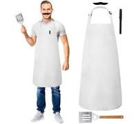 Soulchen 4 Pcs Halloween Costume Set Include White Chef Apron with Pocket, Fake Mustache, Black Ink Pen, Cooking Slotted Spatula for Adult Halloween Party Cosplay