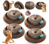 Soulchen 4 Pcs Heart-Shaped Magic Organ Cat Scratching Board, Combinable Cat Toy, Interactive Cardboard Kitty Scratcher with Bell Ball, Durable Foldable Accordion Scratch Pad, Exercise for Indoor