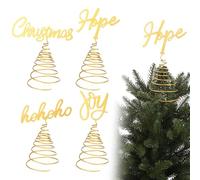 Soulchen 4 Pcs Mini Christmas Tree Topper Decorations 2.6 x 4.14 x 2.5 Inches Small Christmas Ornaments - 'Christmas', 'hohoho', 'Joy', 'Hope' Metal Word Signs with Stands for Tabletop and Mini Trees